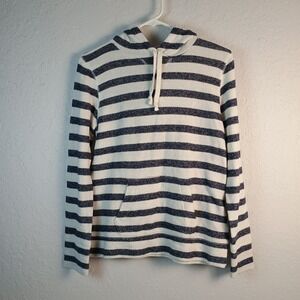 Merona‎ Men's Striped White Hoodie Sweatshirt With Blue Stripes Size S